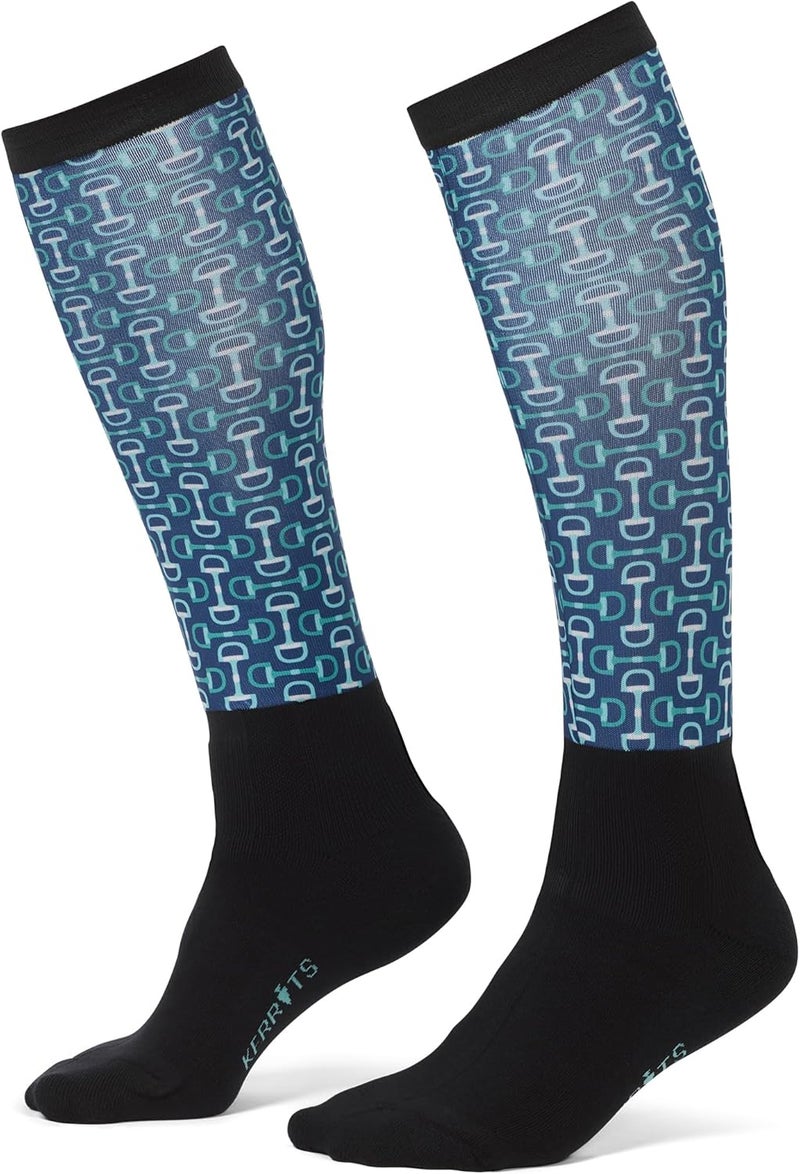 Kids Dual Zone Equestrian Tall Boot Socks – Kids Knee-High Horse Riding Socks with Foot Cushion & Horse Print